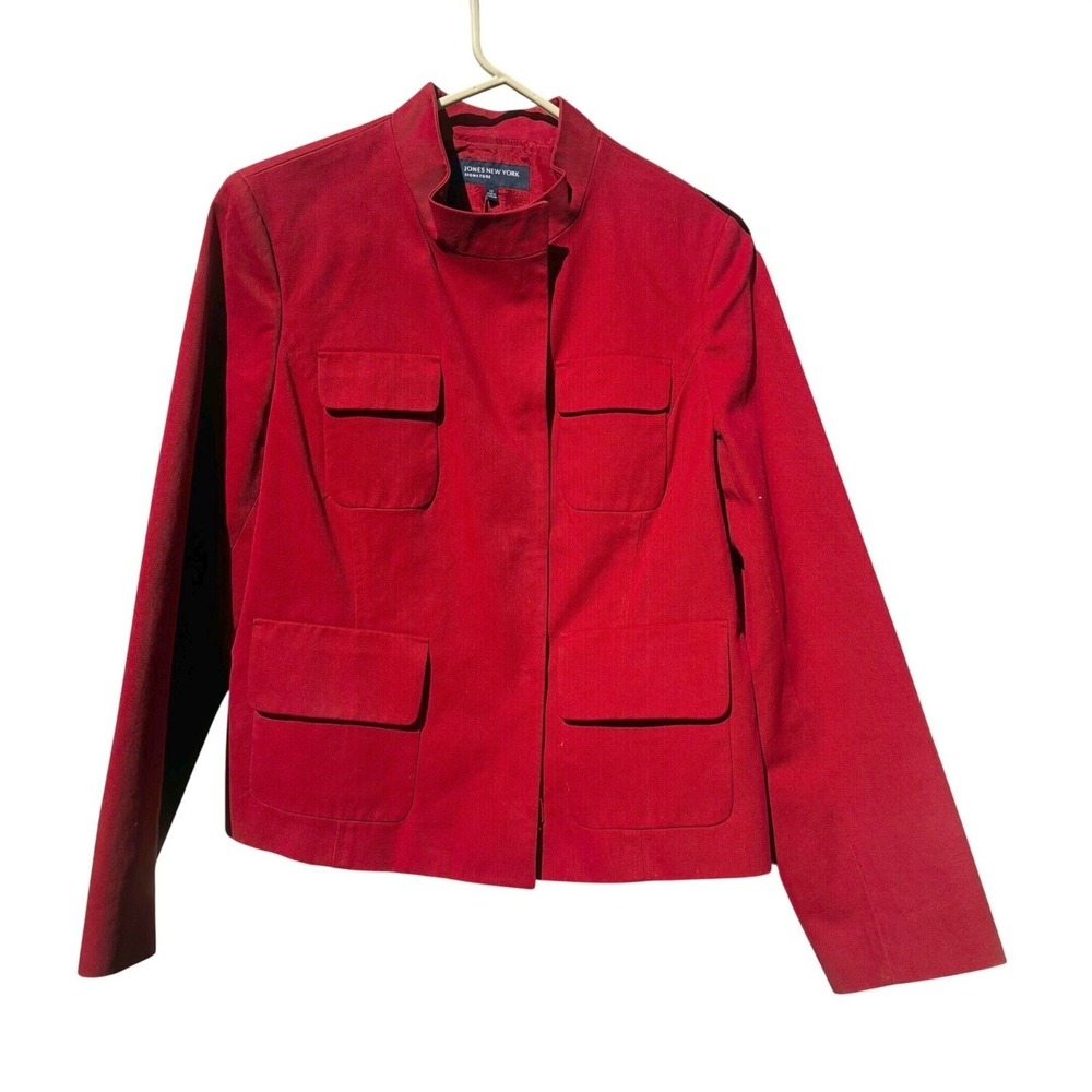 Jones New York Signature red Orange‎ Utility Jacket Size 12 100% Cotton